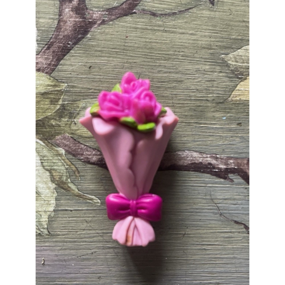 Vintage Barbie doll flower bouquet Bow bridal Pink diorama wedding
